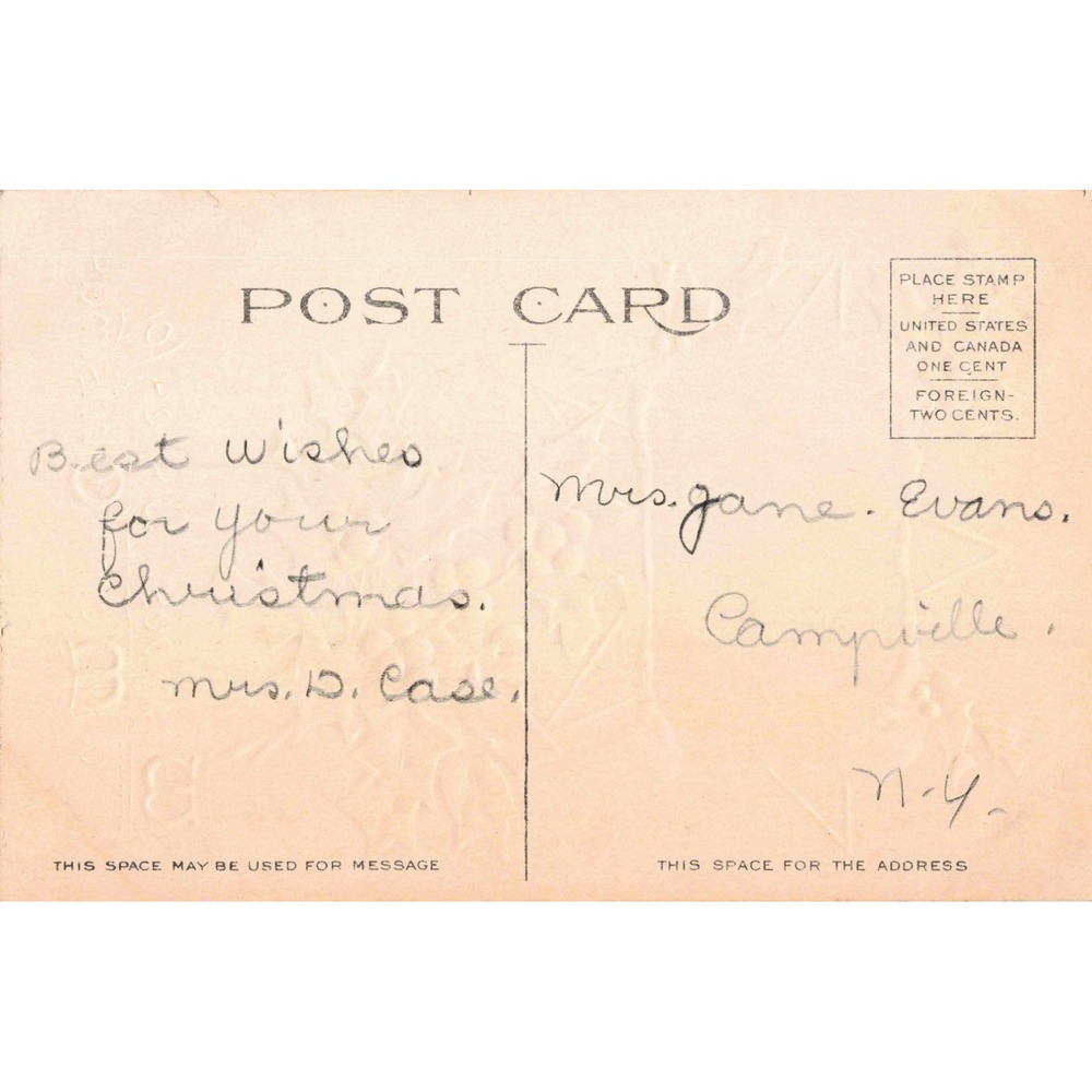 Vintage 1909 Christmas Postcard HW Taggart Embossed Holly Winter Star Ser 1309 - Picture 2 of 2